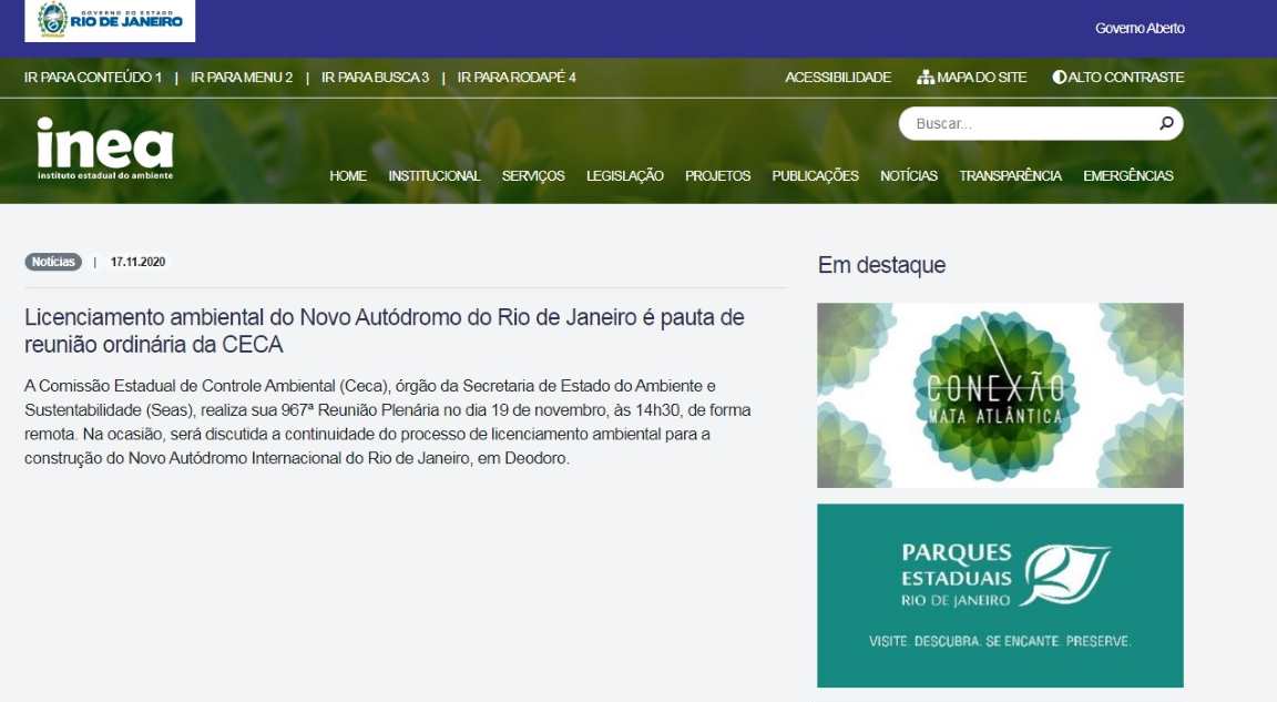 Conselho decidirá nesta quinta continuidade do licenciamento do autódromo de Deodoro 2 PAG INEA 2