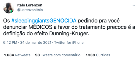 Defensores de tratamento precoce contra a covid-19 atacam perfil Sleeping Giants 27 printitalolorenzon