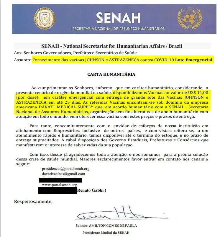 Grupo evangélico fez oferta paralela de vacinas ao Ministério da Saúde e prefeituras 11 grupo evangelico fez oferta paralela de vacinas ao ministerio da saude e prefeituras carta