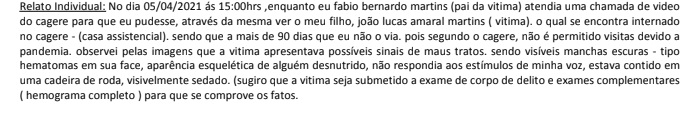 trecho do boletim de ocorrencia registrado pelo pai de joao