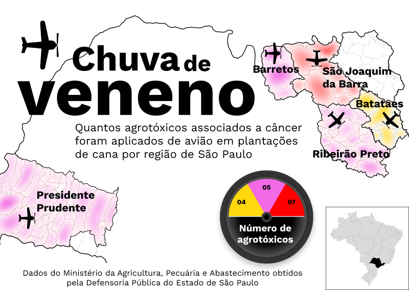 Mapa Chuva de Veneno Agrotoxicos cancerigenos sao lancados de aviao sobre regioes ricas de Sao Paulo